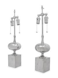 A Pair of French Polished Nickel Table Lamps
