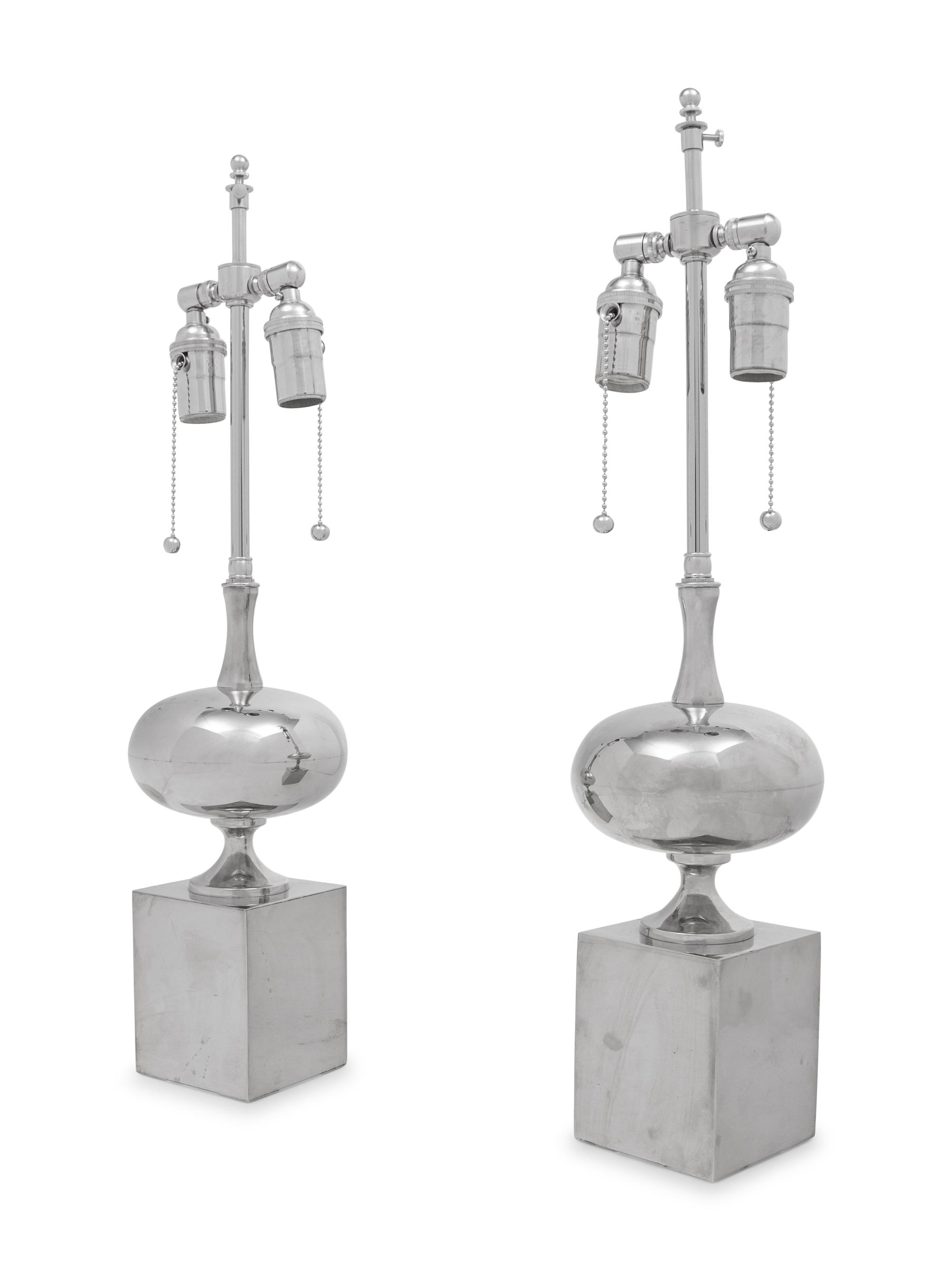 A Pair of French Polished Nickel Table Lamps