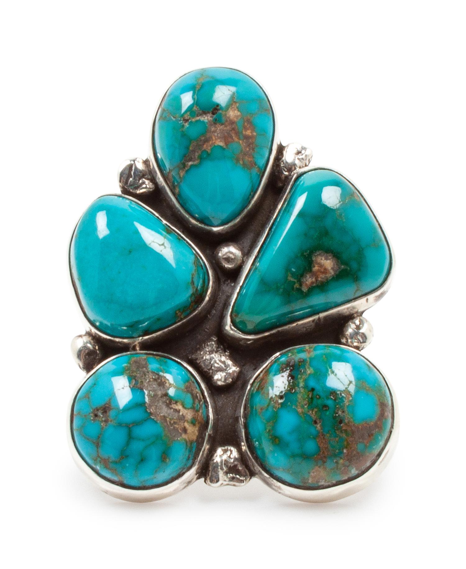 Navajo Silver Ring with Five Turquoise Stones