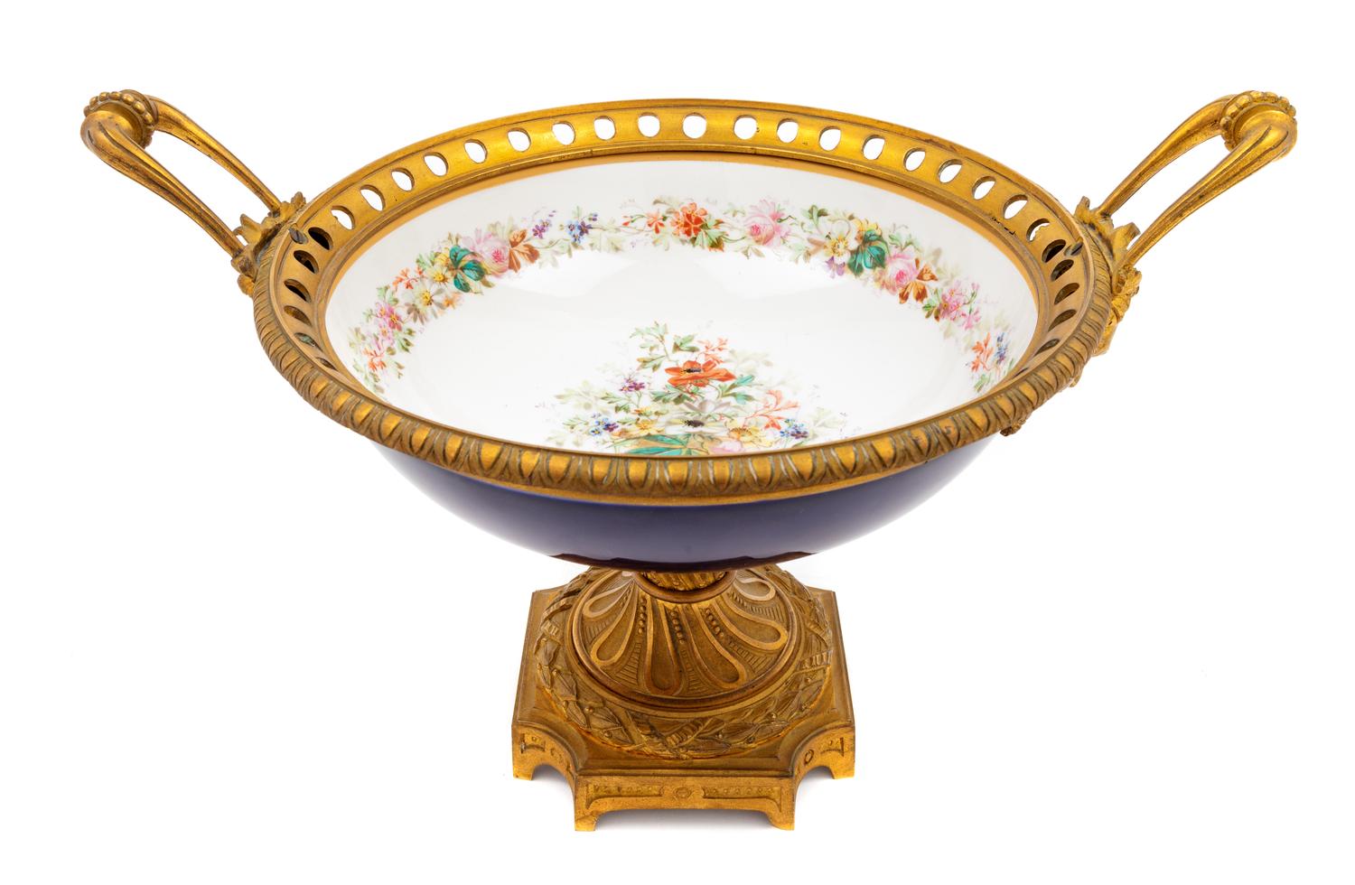 A Sèvres Style Gilt Bronze Mounted Porcelain Center Bowl