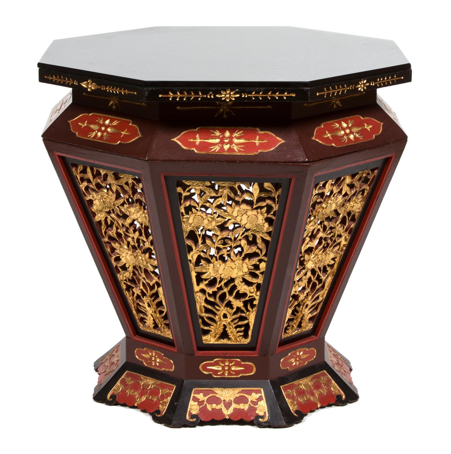 A Chinese Lacquered and Gilt Carved Drum Table Height 29 1/2 x diameter 33 inches. — 20TH CENTURY