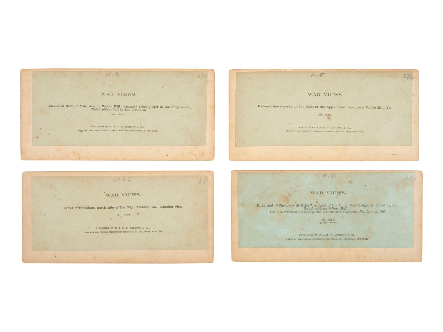 [CIVIL WAR]. 15 stereoviews ft. breastworks and fortifications. New York: E. & H. T. Anthony & Co.