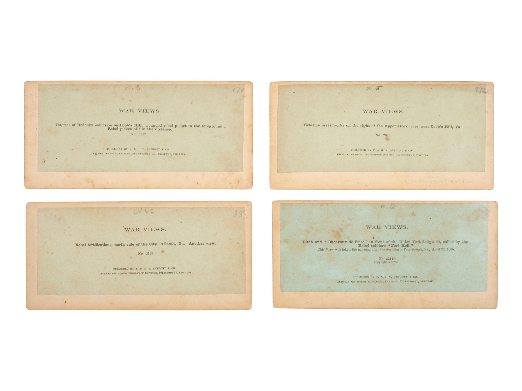 [CIVIL WAR]. 15 stereoviews ft. breastworks and fortifications. New York: E. & H. T. Anthony & Co.