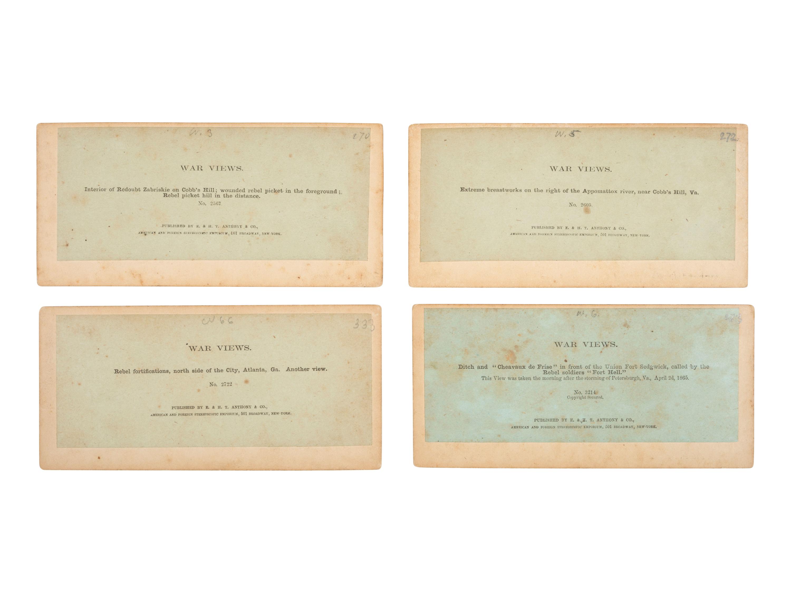 [CIVIL WAR]. 15 stereoviews ft. breastworks and fortifications. New York: E. & H. T. Anthony & Co.