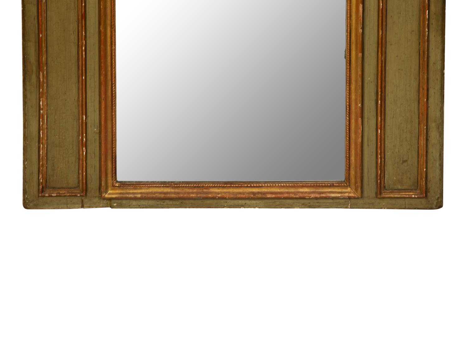 A Louis XVI Style Painted and Parcel Gilt Trumeau Mirror