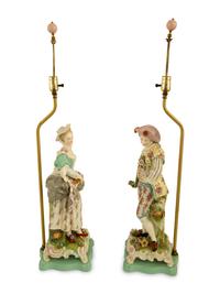A Pair of Meissen Porcelain Figures Mounted as Table Lamps