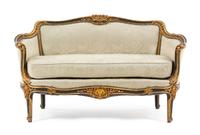 An Italian Painted and Gilt Sofa Height 35 3/4 x width 60 1/2 x depth 26 inches. — LATE 19TH/EARLY 20TH CENTURY