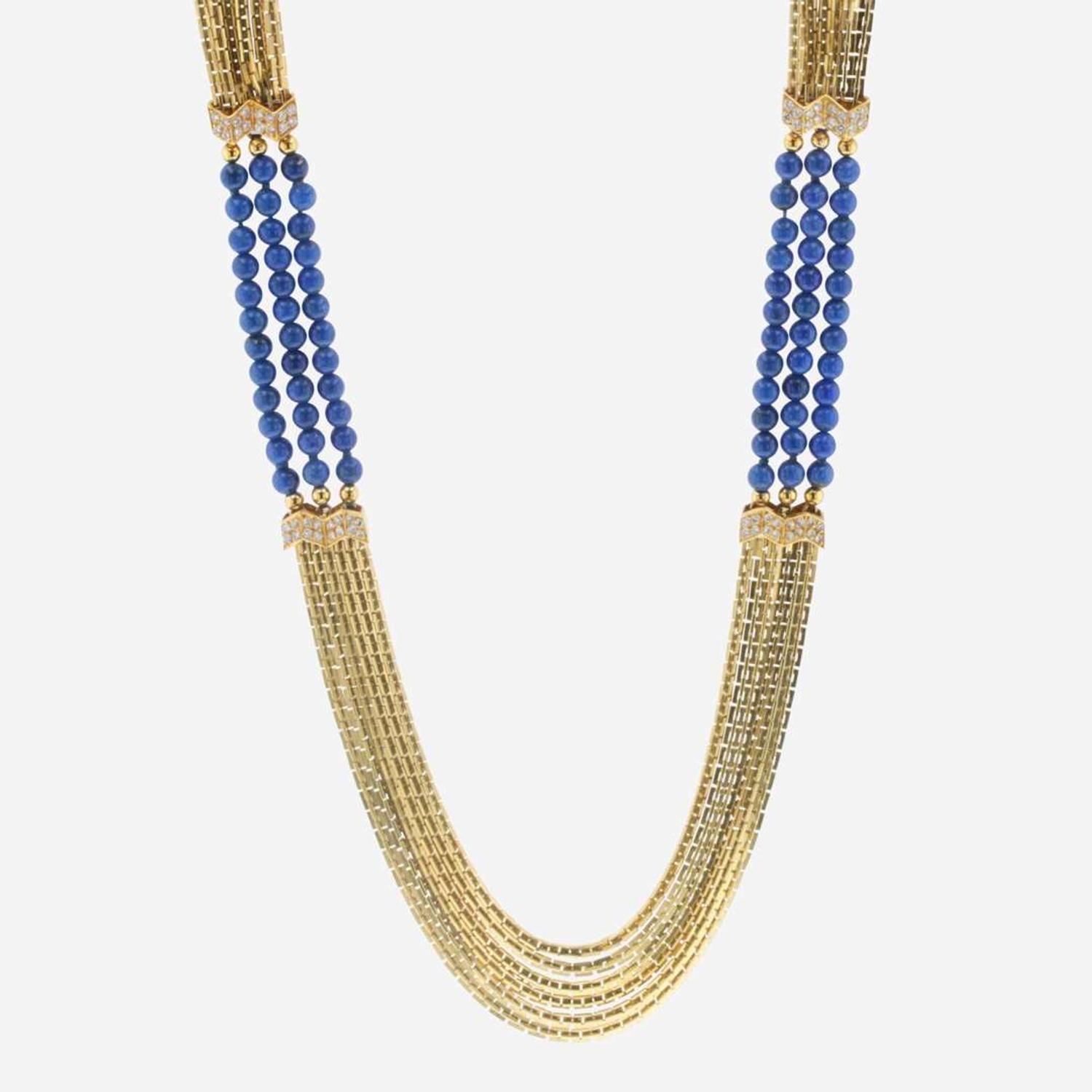 An 18K Gold Lapis Lazuli Multi-Strand Diamond Necklace Marsha Breslow