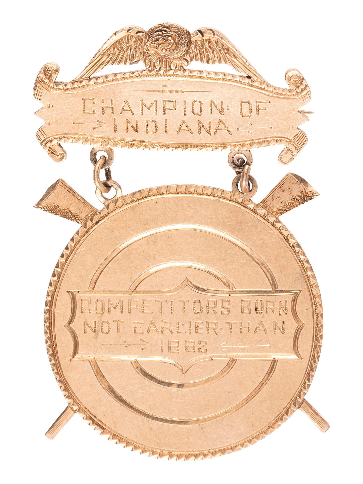 [WESTERN AMERICANA]. Archive related to "Hoosier Boy Rifle Shot," Clarence E. Long, incl. photographs and gold medal.