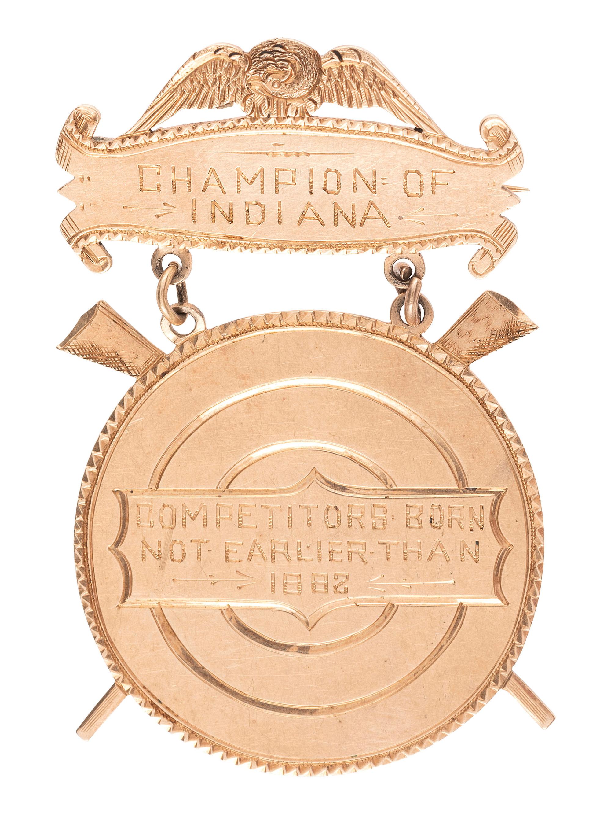 [WESTERN AMERICANA]. Archive related to "Hoosier Boy Rifle Shot," Clarence E. Long, incl. photographs and gold medal.