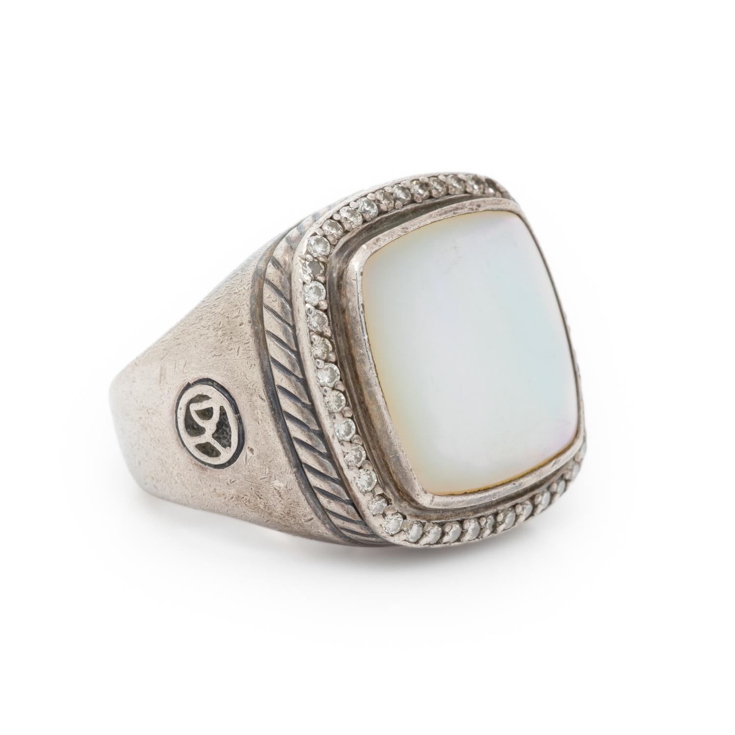 DAVID YURMAN, SILVER, MOTHER-OF-PEARL, AND DIAMOND RING