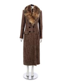 Valentino Fur Collar Brown Coat, 1990-2000s