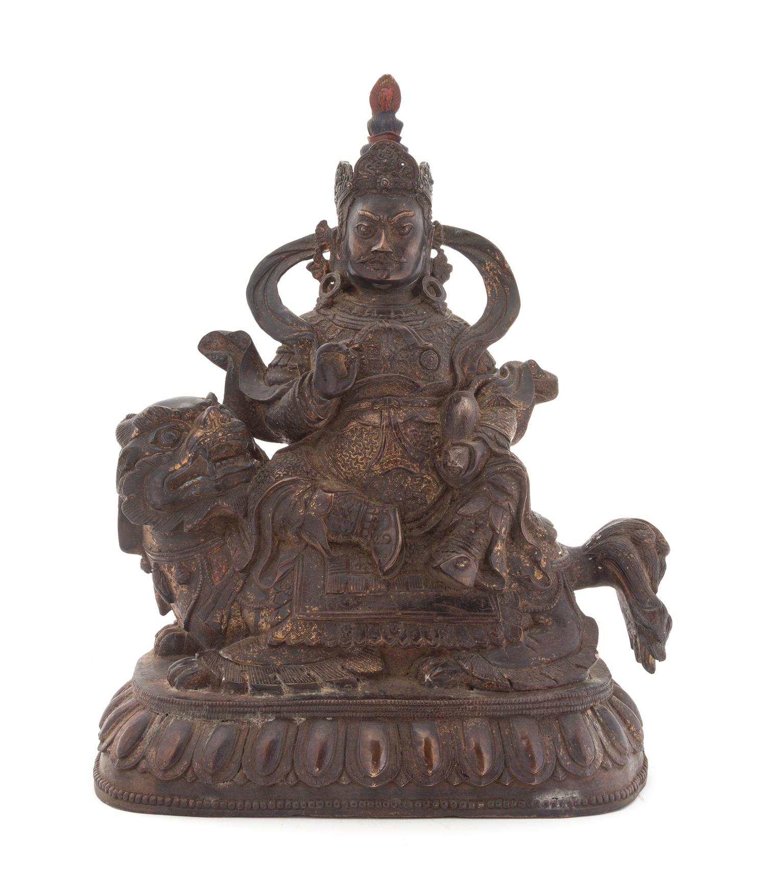 A Large Sino-Tibetan Parcel-Gilt Bronze Figure of Bodhisattva Kubera
