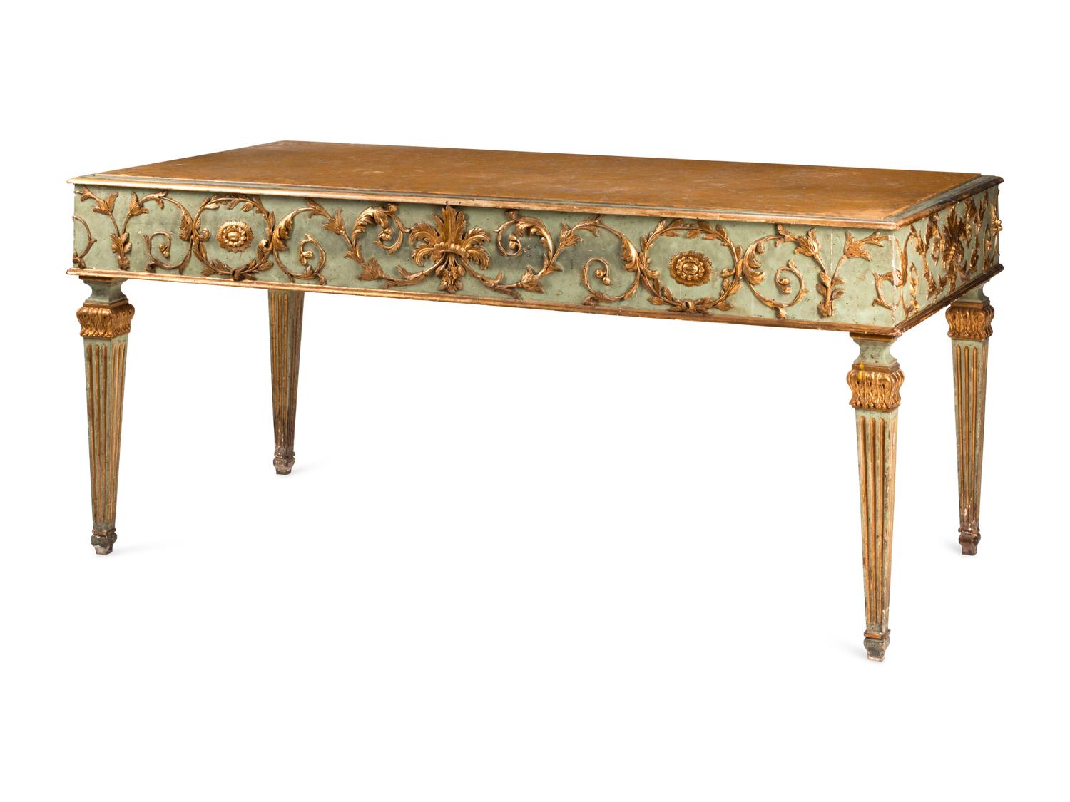 An Italian Neoclassical Painted and Parcel Gilt Marble-Inset Center Table