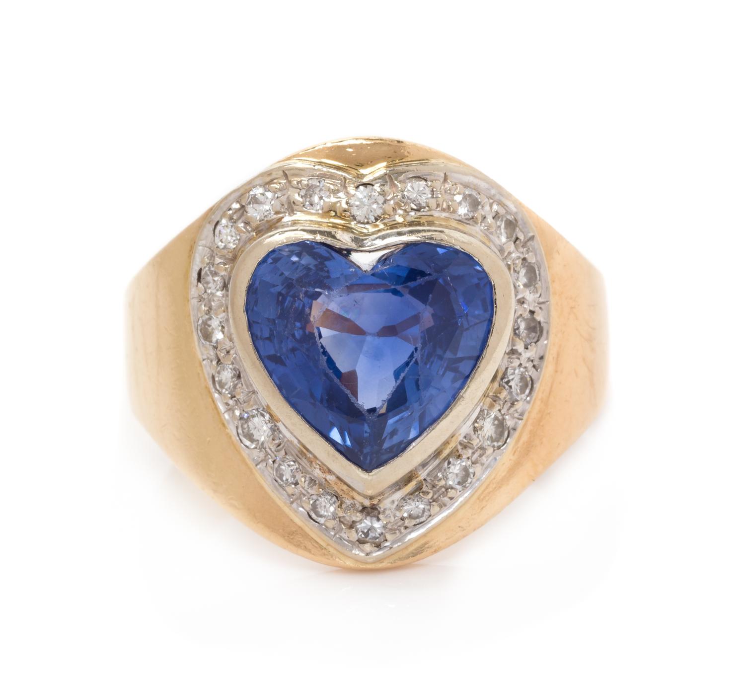 A 14 Karat Yellow Gold, Sapphire and Diamond Ring,
