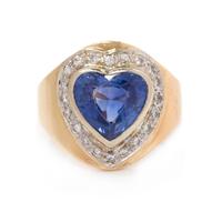 A 14 Karat Yellow Gold, Sapphire and Diamond Ring,