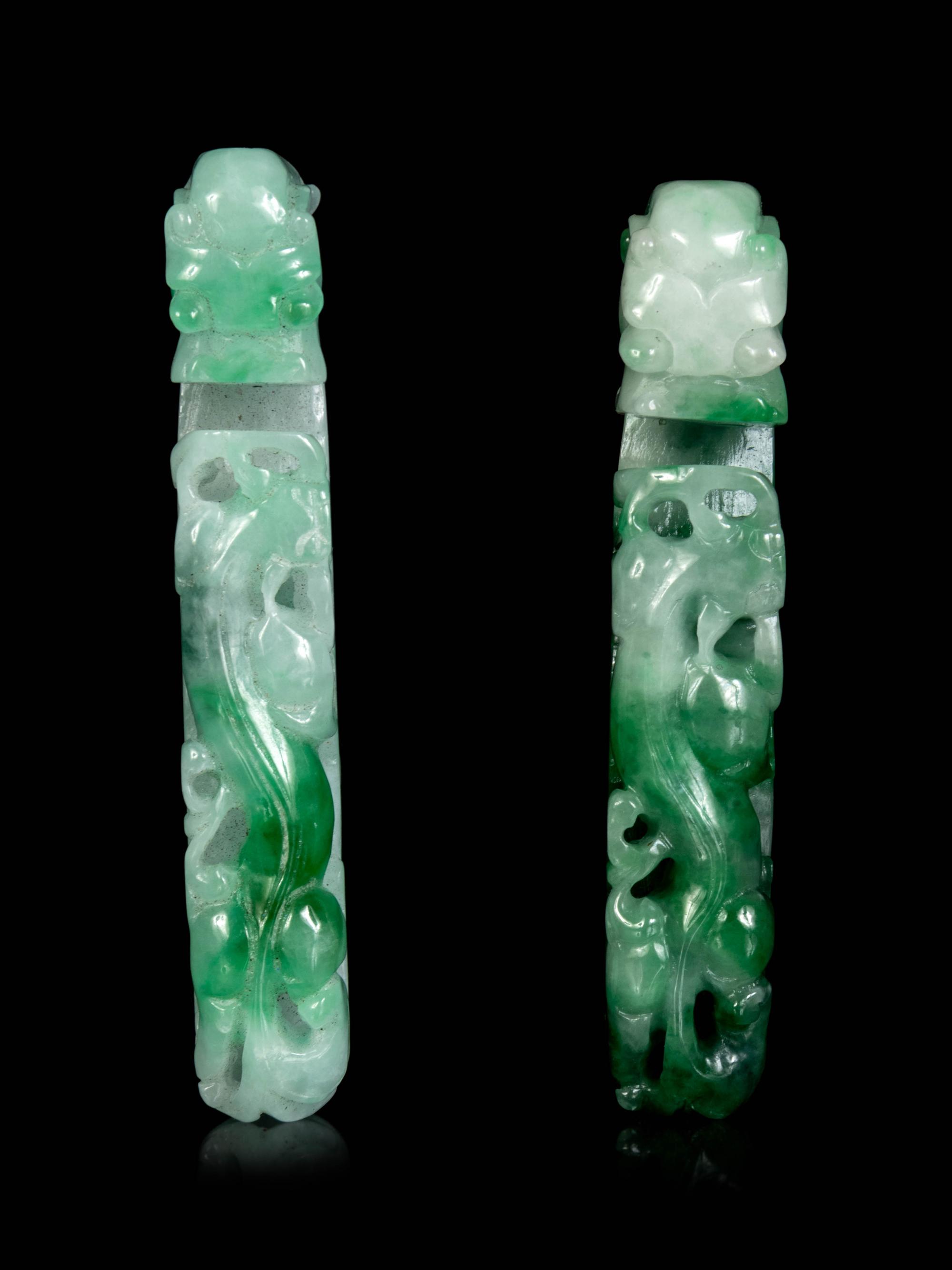 Two Chinese Jadiete 'Chilong' Belt Hooks