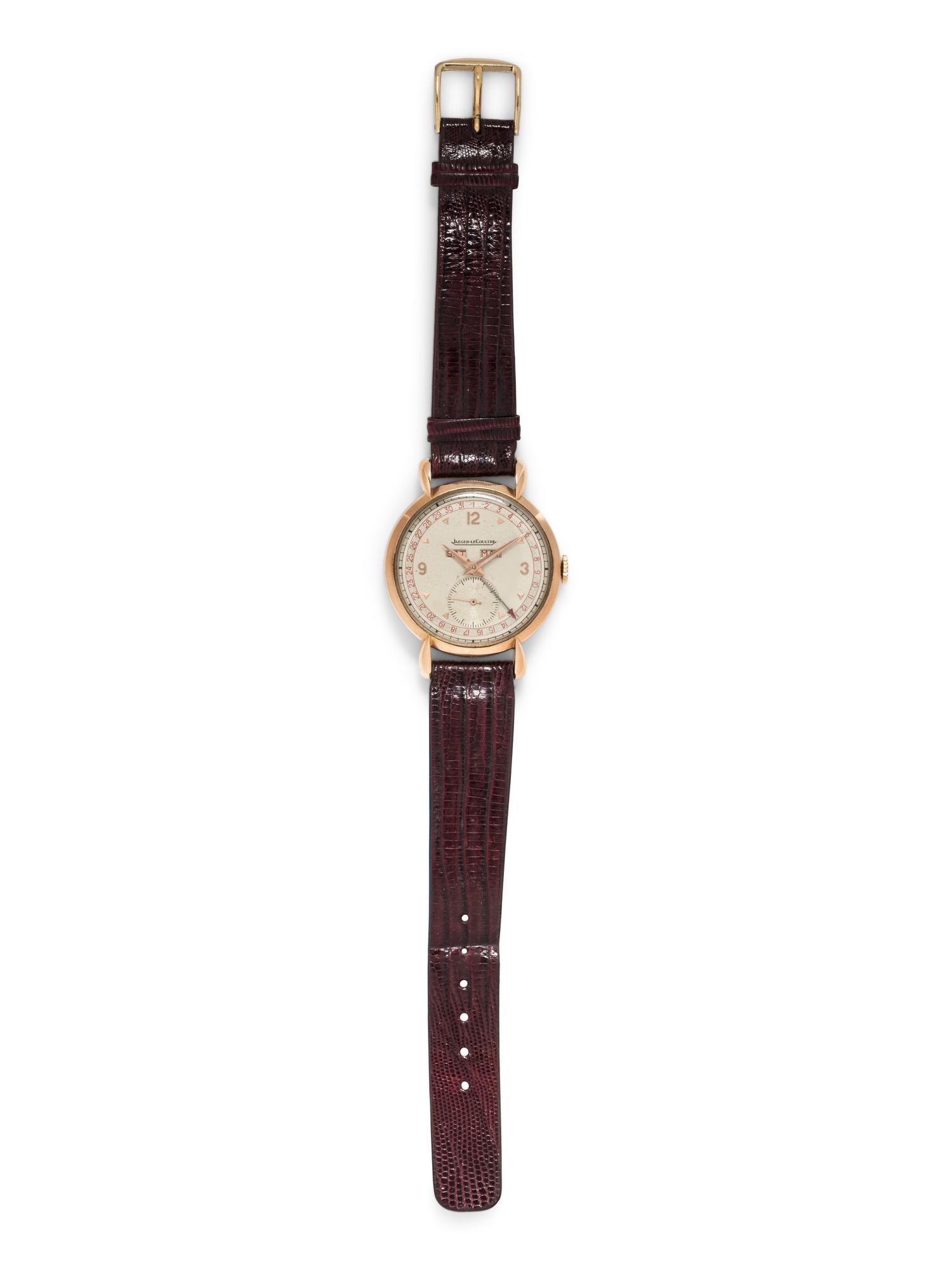 JAEGER-LeCOULTRE, VINTAGE, 18K PINK GOLD TRIPLE CALENDAR WRISTWATCH
