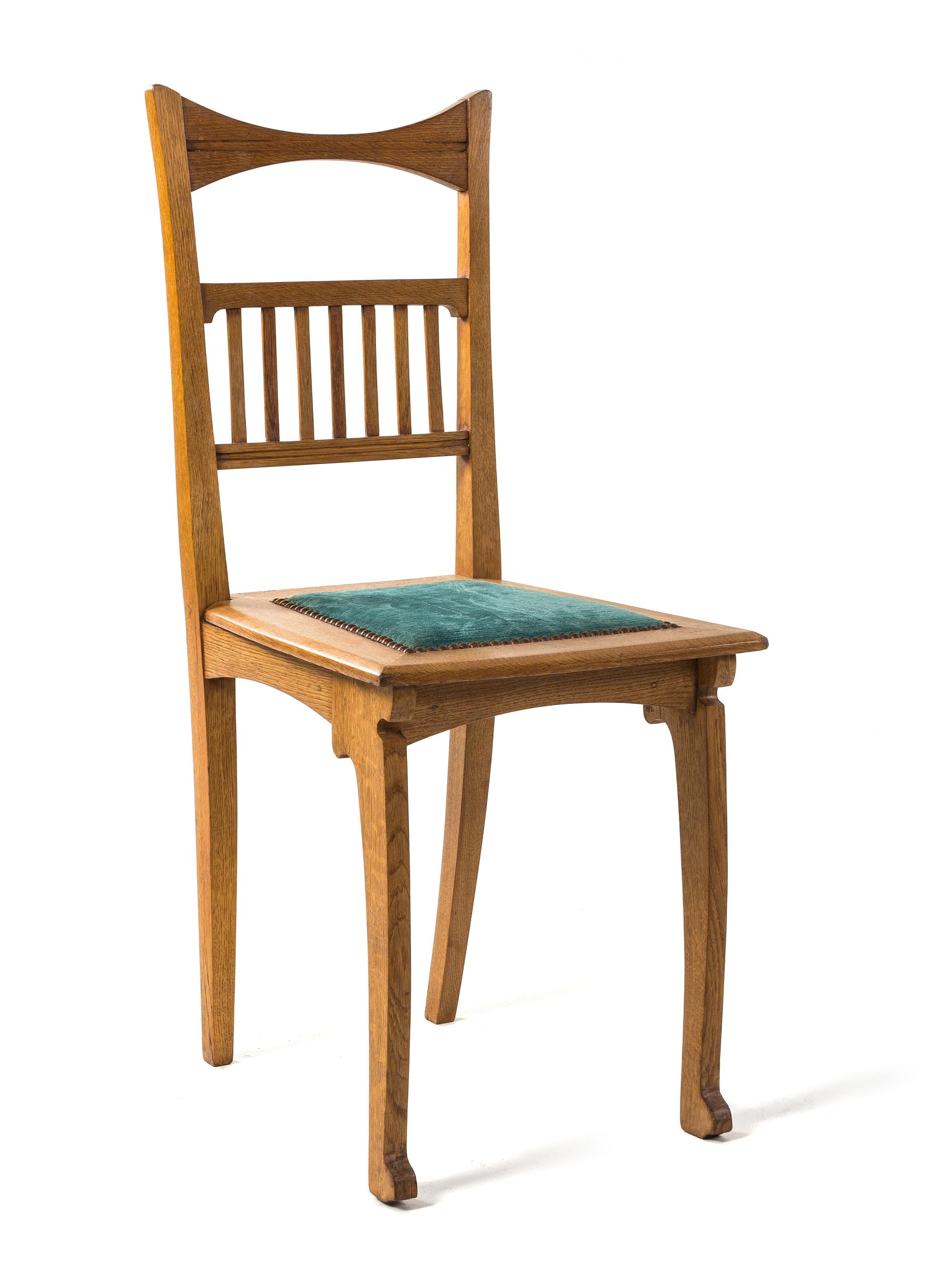 A Belgian Art Nouveau Table and Chair Height of table 29 3/8 x width 35 1/2 x depth 23 1/4 inches. — FIRST HALF 20TH CENTURY