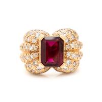 Rubellite Tourmaline, Diamond, and Yellow Gold Ring