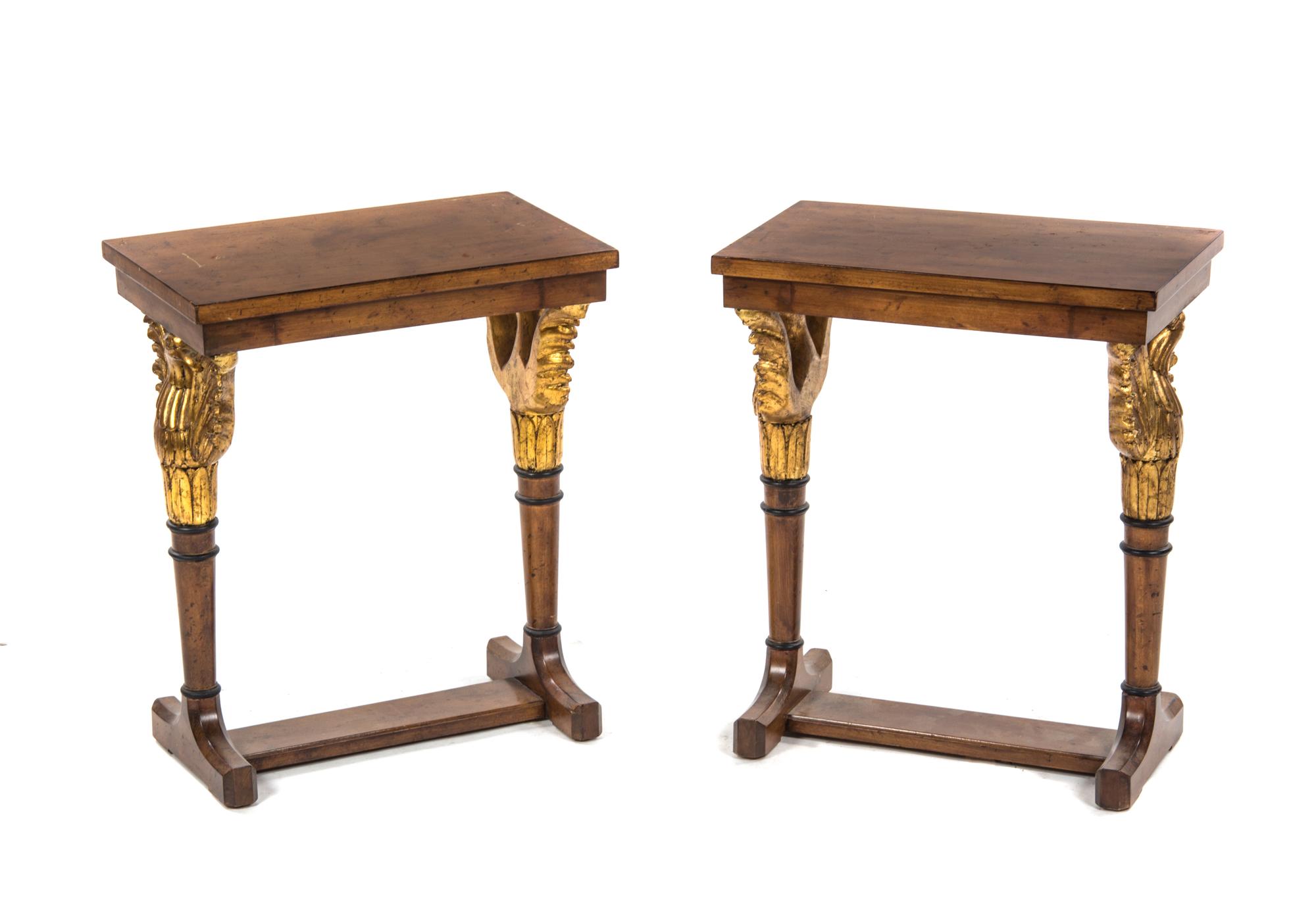 A Pair of Continental Parcel Gilt Oak Side Tables, POSSIBLY AUSTRIAN, 20TH CENTURY, Height 23 3/4 x width 19 3/4 x depth 12 inches. — POSSIBLY AUSTRIAN, 20TH CENTURY,