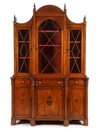 An Edwardian Satinwood Breakfront Bookcase Height 90 1/2 x width 57 3/4 x depth 18 inches. — LATE 19TH/EARLY 20TH CENTURY
