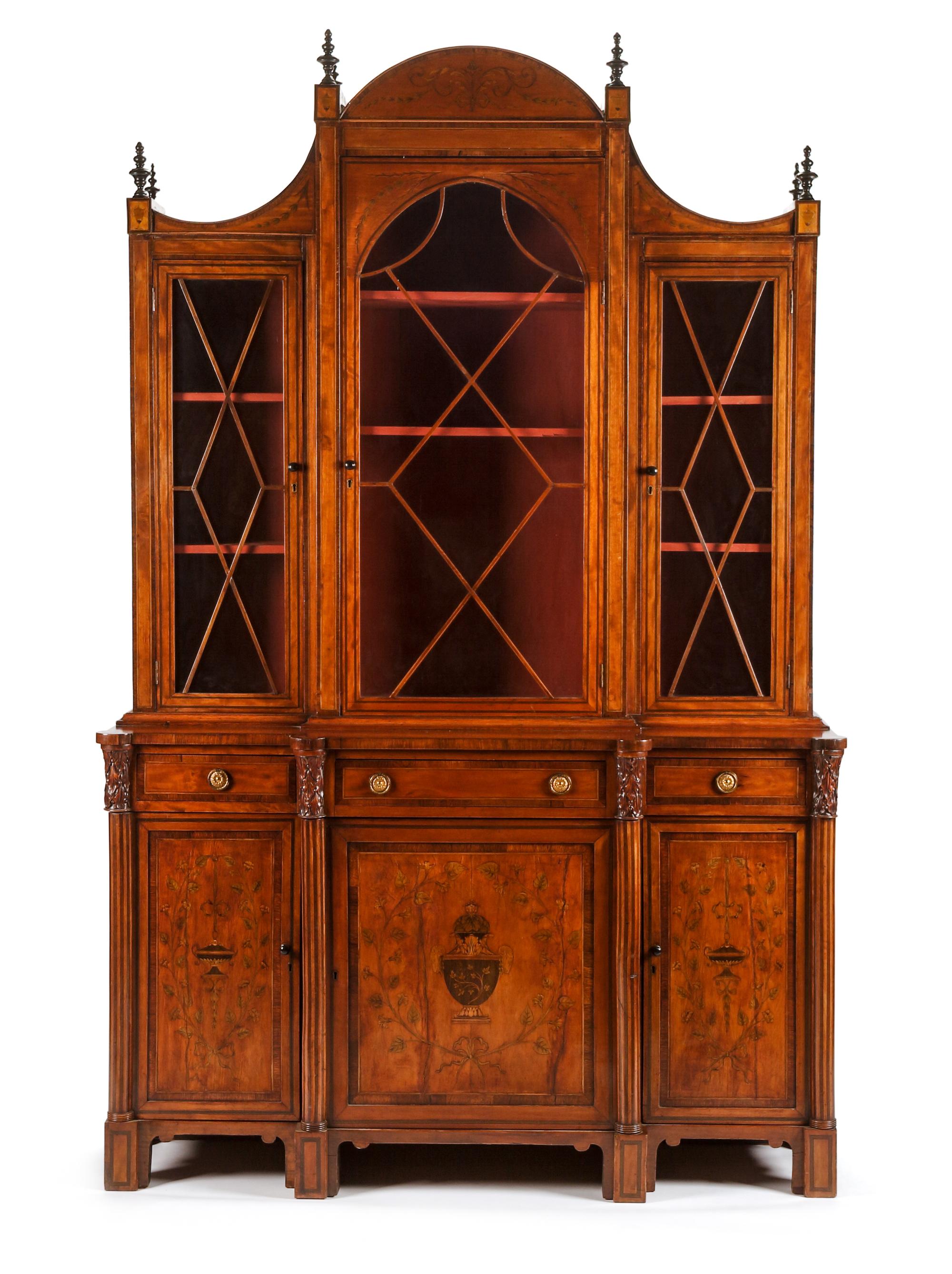 An Edwardian Satinwood Breakfront Bookcase Height 90 1/2 x width 57 3/4 x depth 18 inches. — LATE 19TH/EARLY 20TH CENTURY