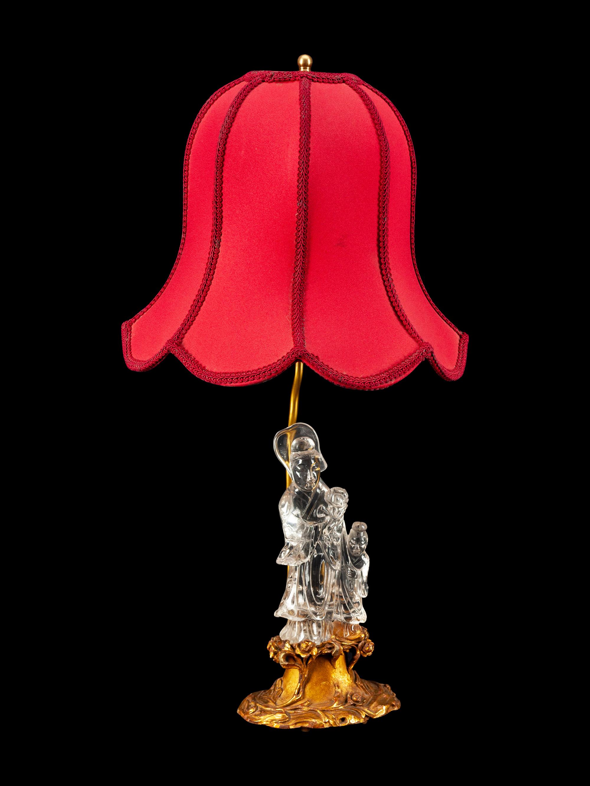 A Chinese Rock Crystal Guanyin Mounted as a Lamp