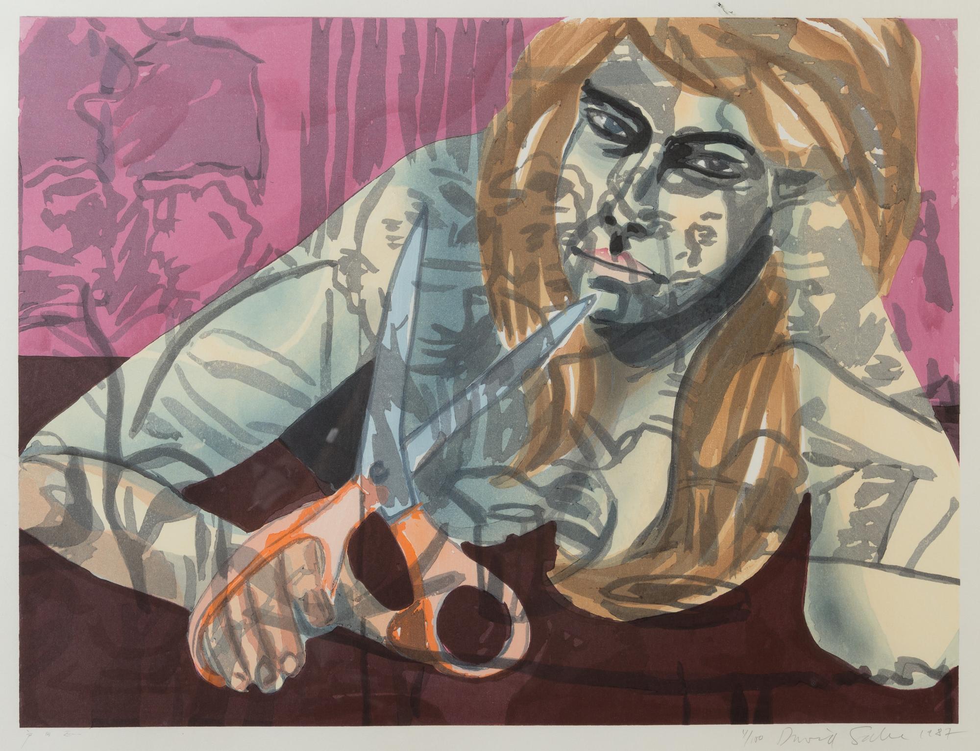 David Salle, (American, b. 1952), Portrait with Scissors and Nightclub, 1987