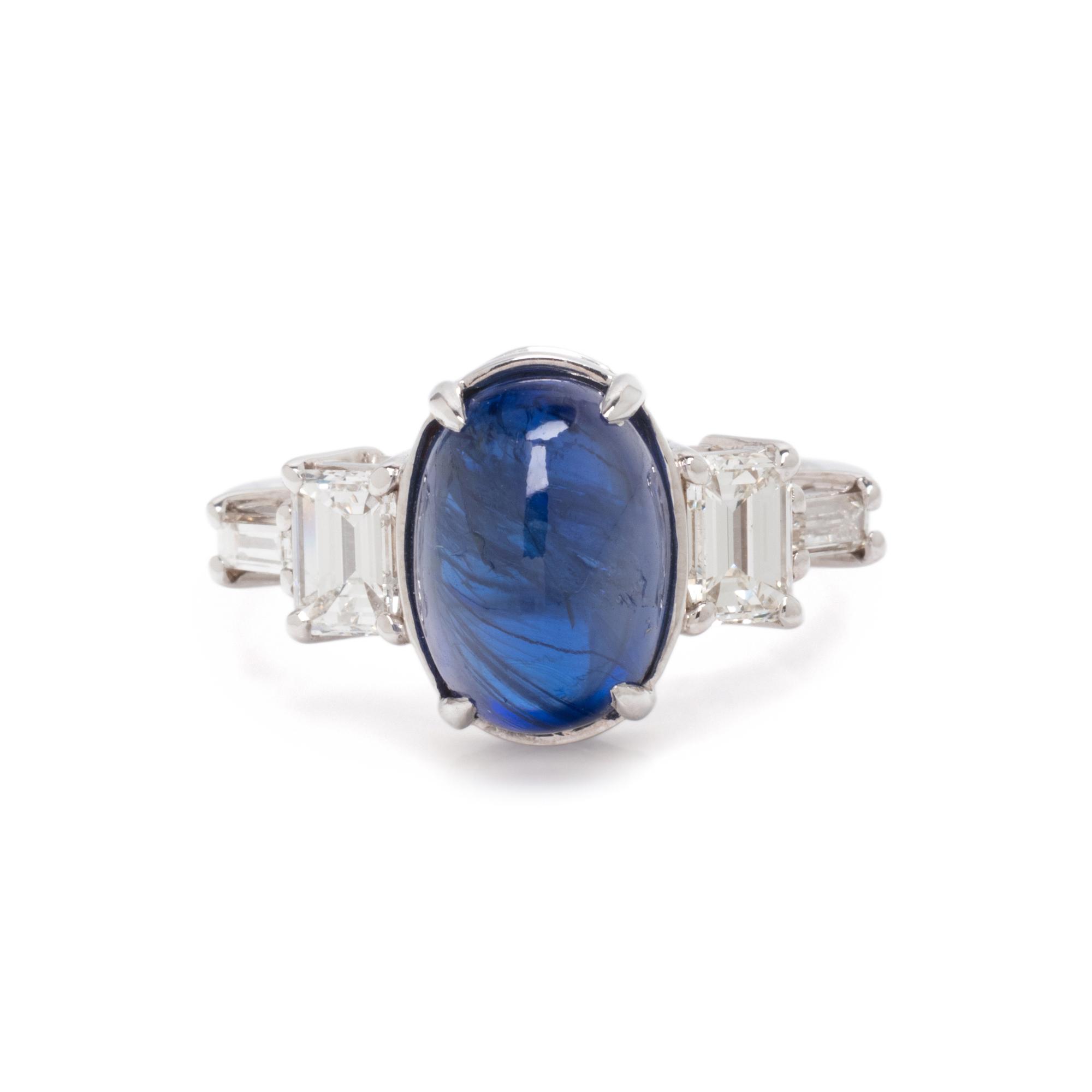 CABOCHON SAPPHIRE AND DIAMOND RING