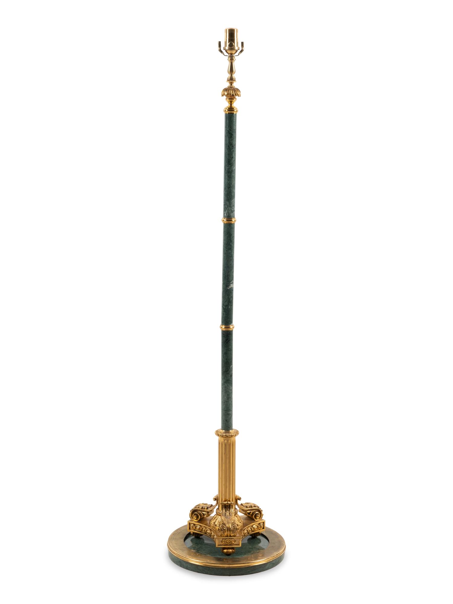 A Continental Gilt Metal Mounted Marble Floor Lamp