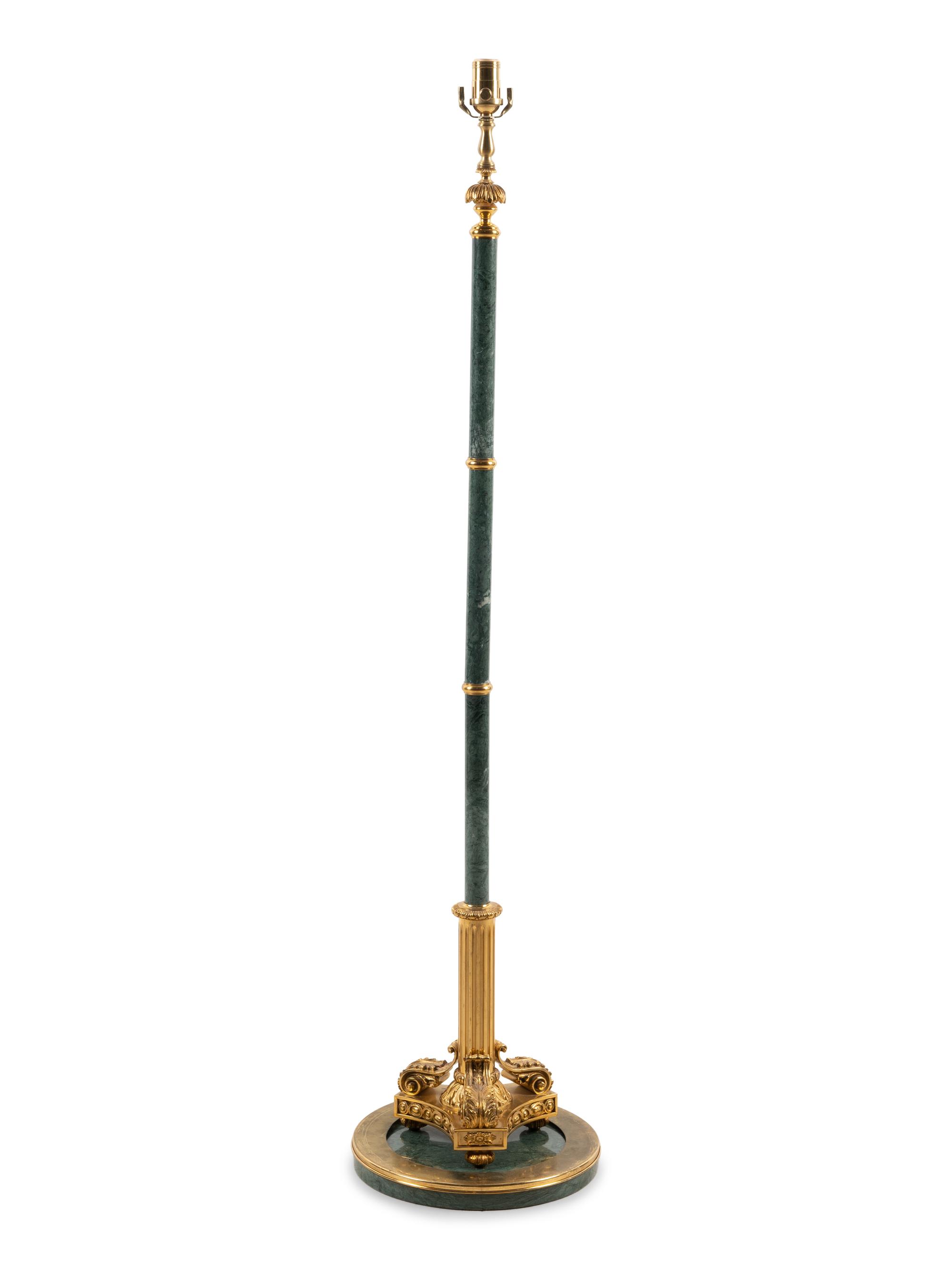 A Continental Gilt Metal Mounted Marble Floor Lamp