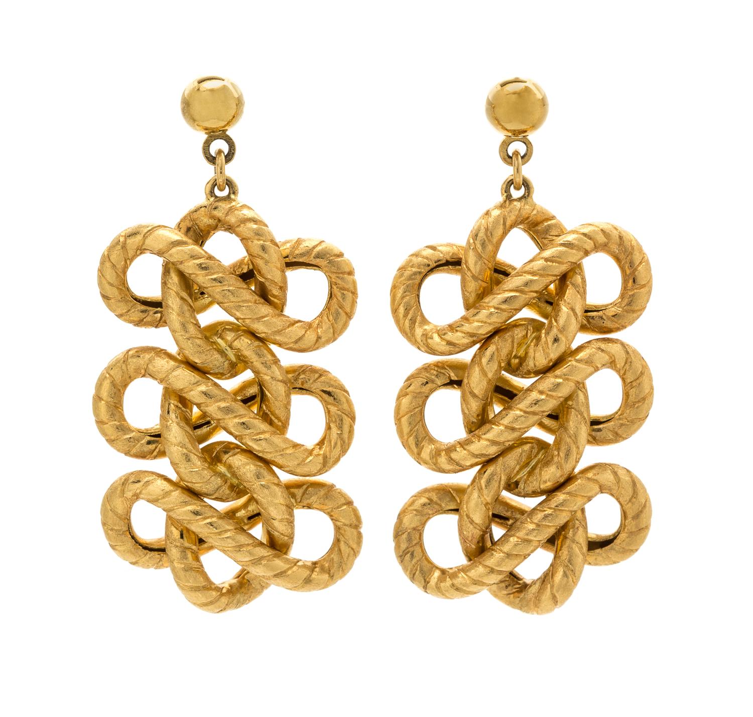 A Pair of Yellow Gold Knot Motif Earrings, 10.30 dwts.