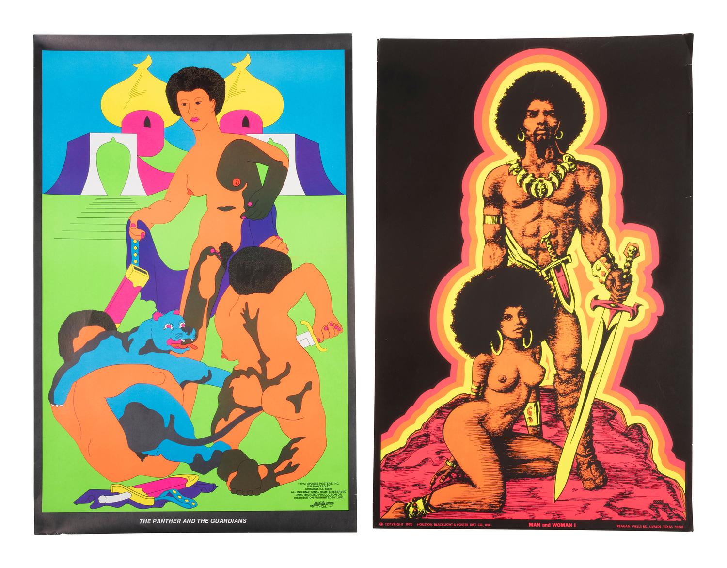 [BLACK POWER]. A group of 9 Black Power blacklight/Day-Glo posters, incl. velvet examples.