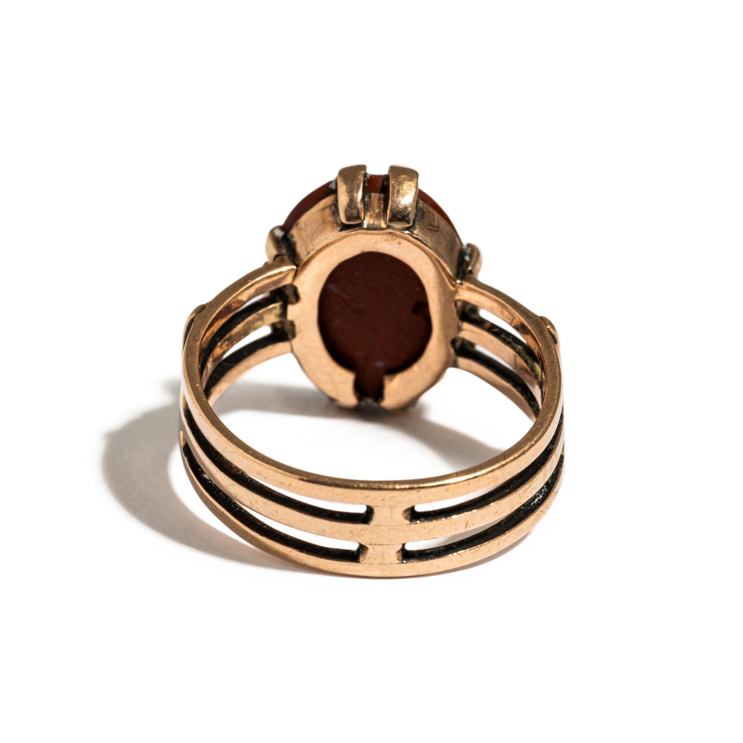 A Roman Red Jasper Ring Stone with Princess Leda and the Swan — Set in a gold ring