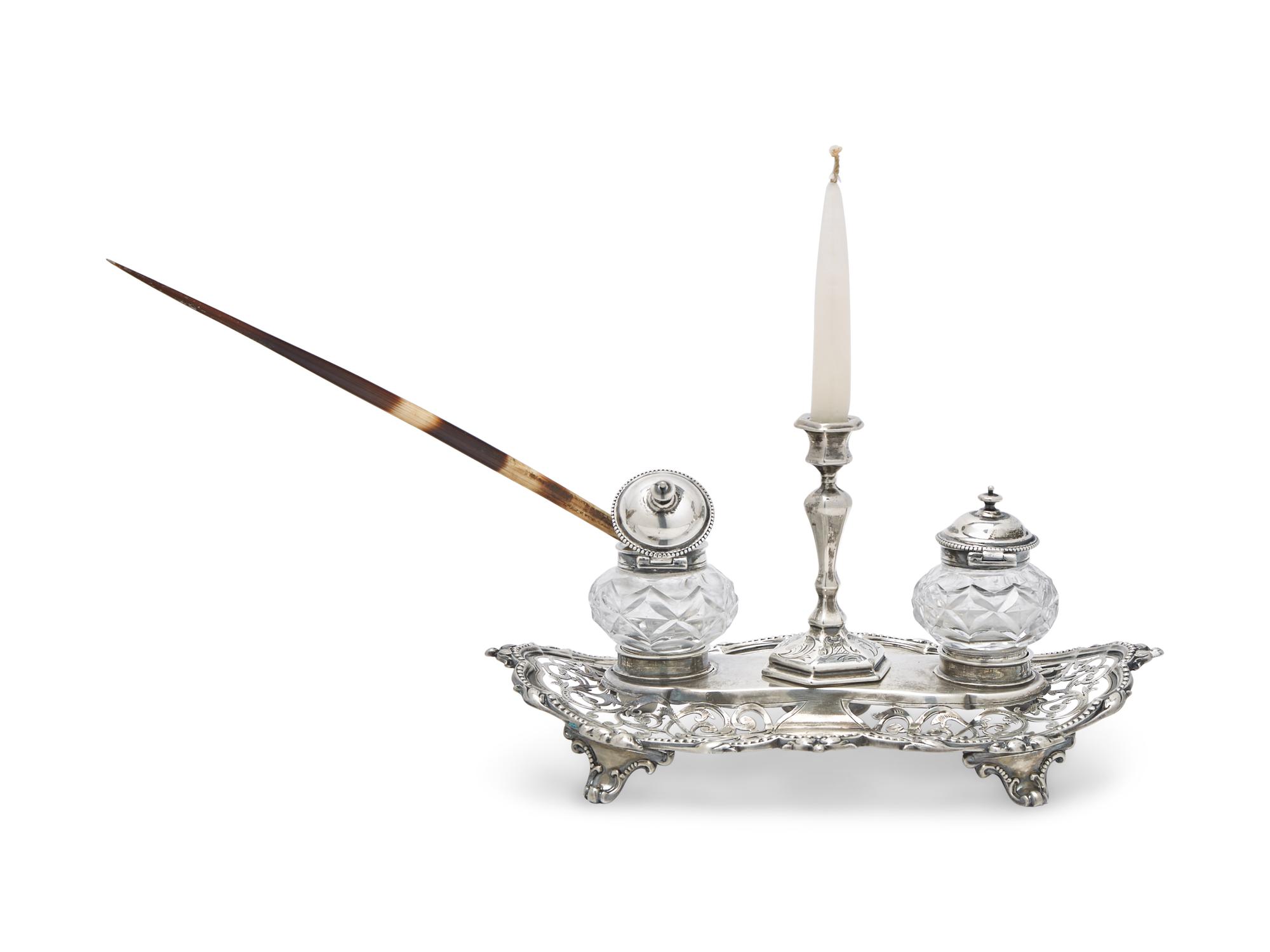 A Victorian Silver and Cut Glass Inkstand