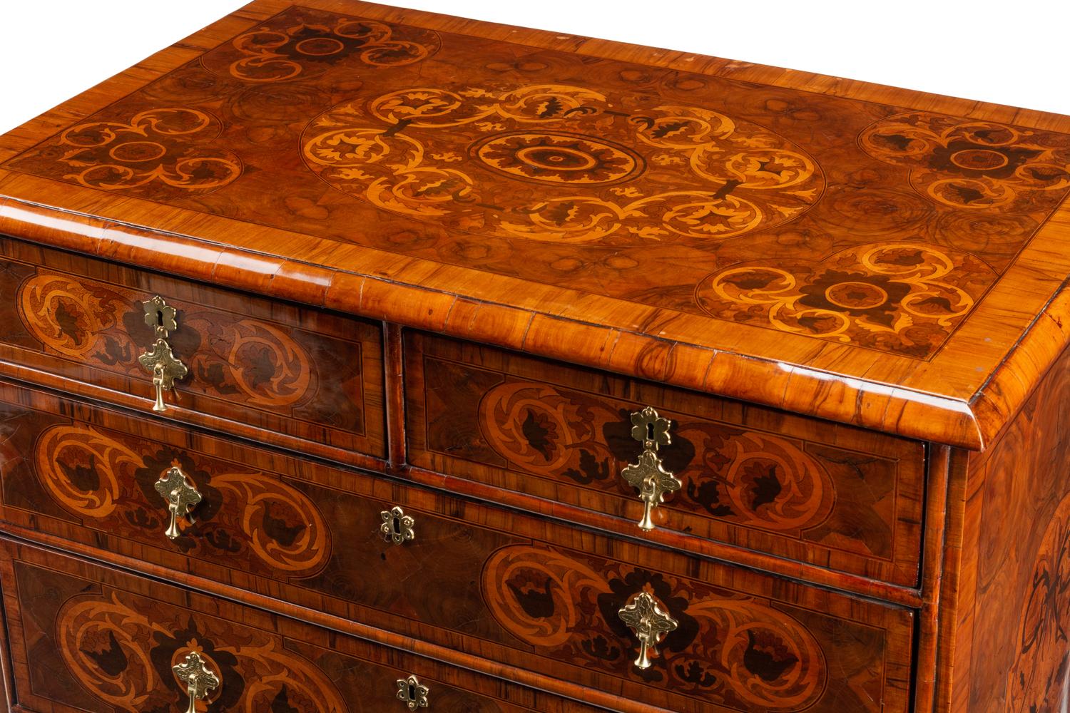 A William and Mary Oysterwood and Marquetry Chest of Drawers