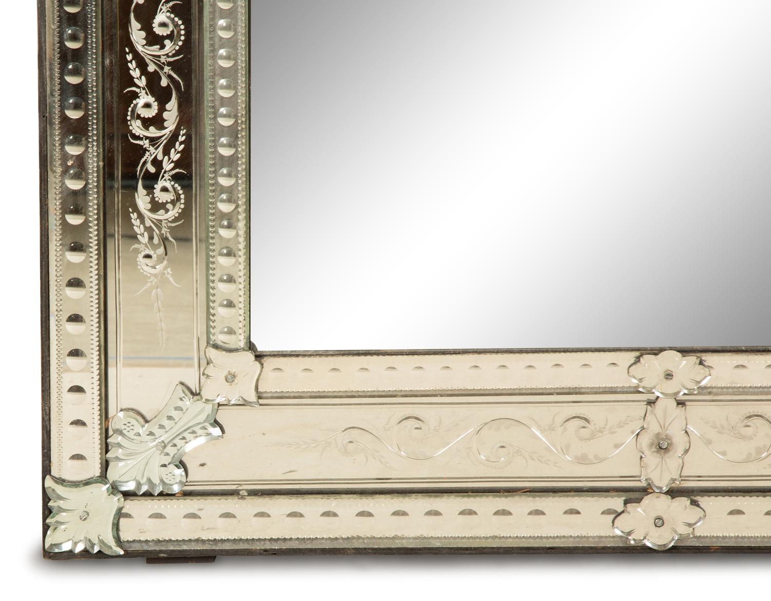 A Venetian Style Etched Glass Framed Mirror — 20th Century