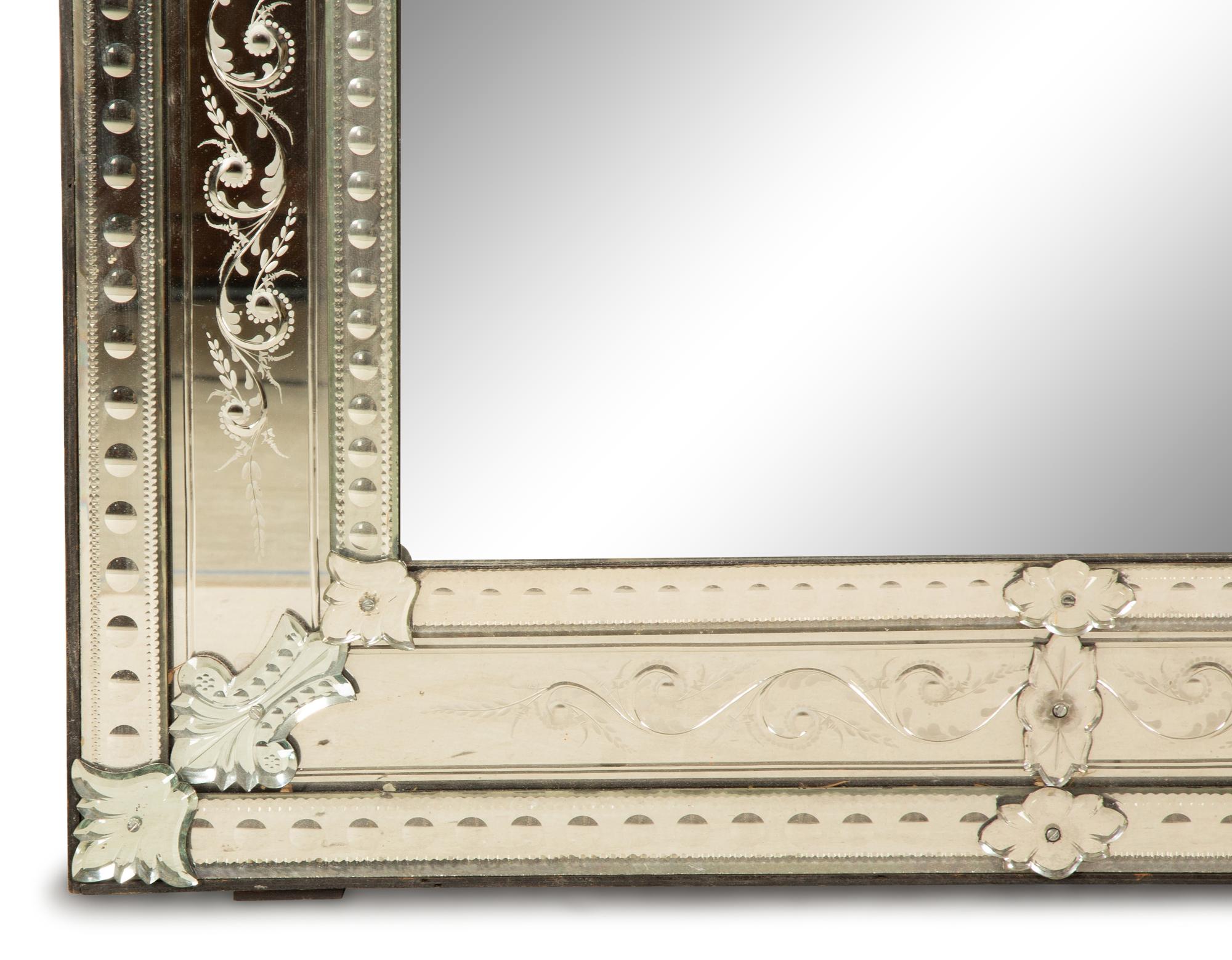 A Venetian Style Etched Glass Framed Mirror — 20th Century