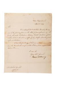 [SIGNER CONSTITUTION] LS by James McHenry, Secretary of War, 8 April 1799.