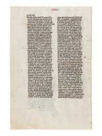 JOHANNES GRUSCH ATELIER (active Paris, c. 1235–1270) A leaf from the “Josephinum” Bible, with a historiated initial ‘P’ of Saint Paul holding a sword, in Latin, illuminated manuscript on parchment [France, Paris, c. 1250]