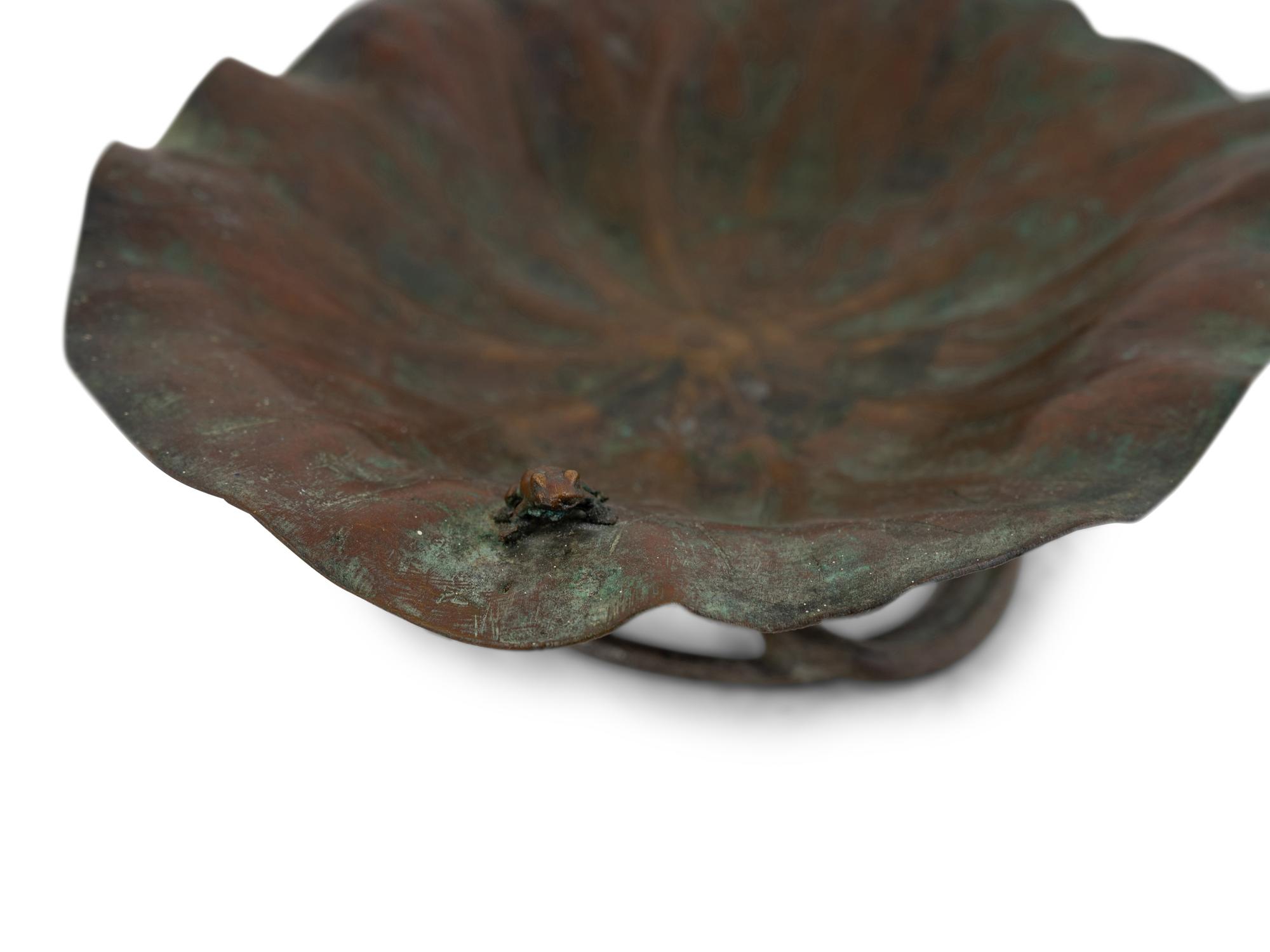 A Japanese Meiji Bronze Lotus Leaf Bowl with Frog — 19TH/20TH CENTURY