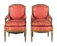 A Pair of Louis XVI Style Giltwood Fauteuils