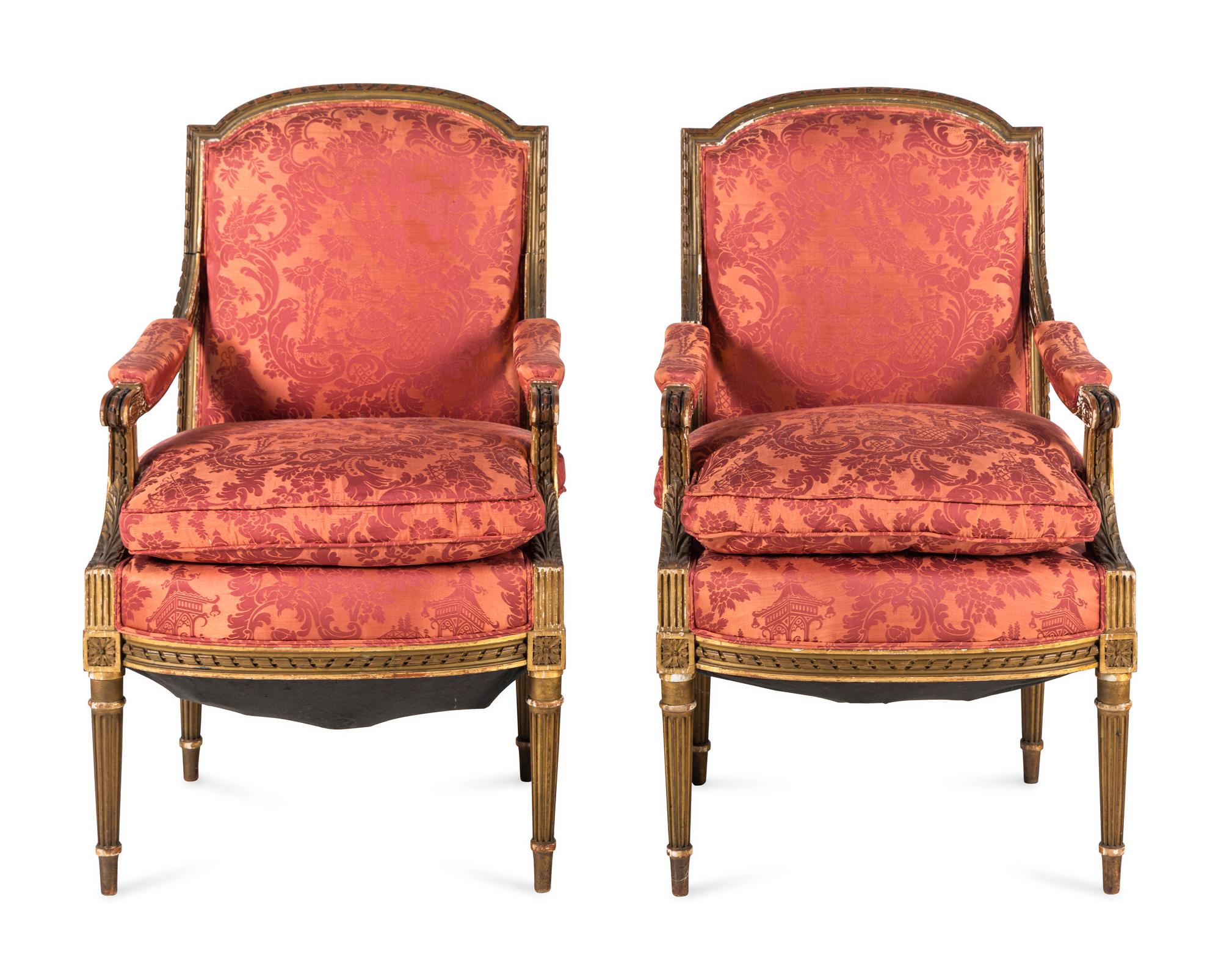 A Pair of Louis XVI Style Giltwood Fauteuils