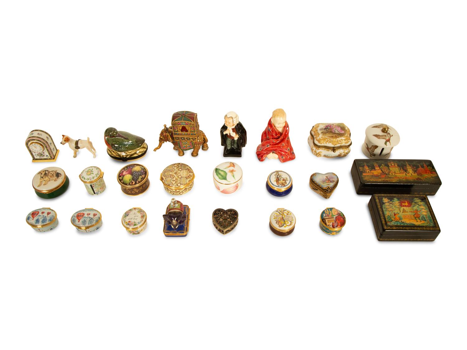 A Collection of Small Boxes and Figurines