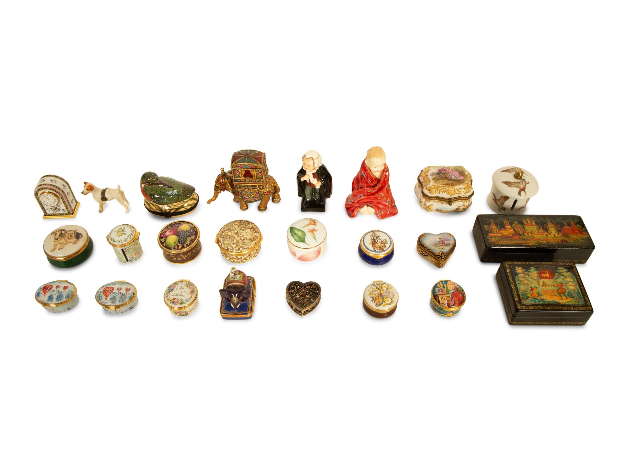 A Collection of Small Boxes and Figurines