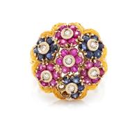An 18 Karat Yellow Gold, Diamond, Ruby and Sapphire Ring,