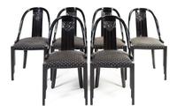 A Set of Six Art Deco Ebonized Dining Chairs Height 33 inches.