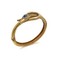 YELLOW GOLD, SAPPHIRE AND DIAMOND SNAKE BANGLE BRACELET