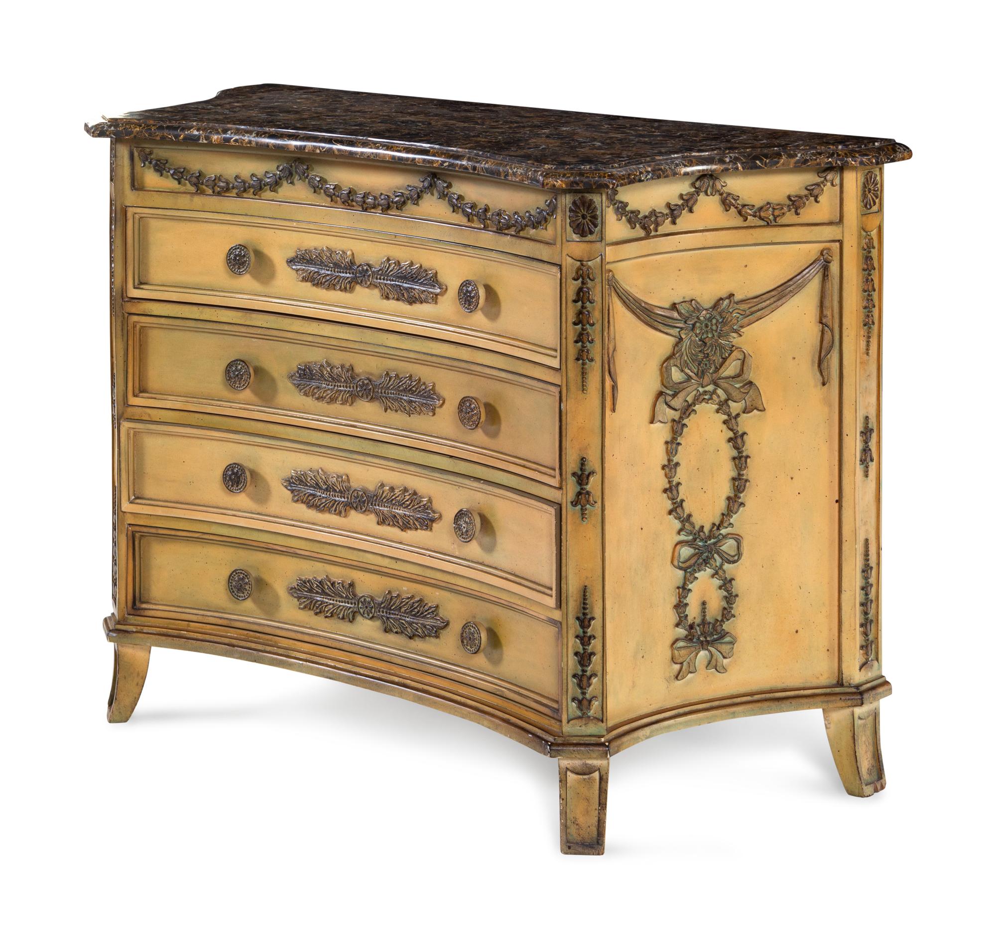 A Louis XVI Style Painted Commode with a Marble-Veneered Top